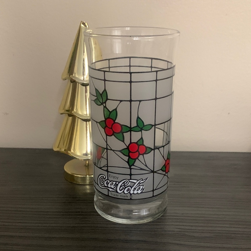Coca-Cola Glass with Red and Green Stained Design